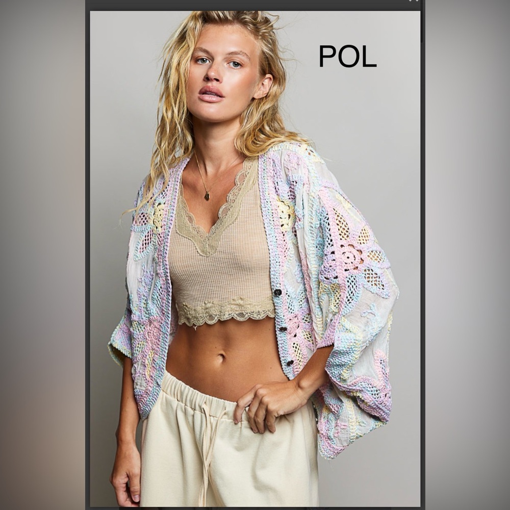 POL Pastel Crochet Cardigan - Multicolor